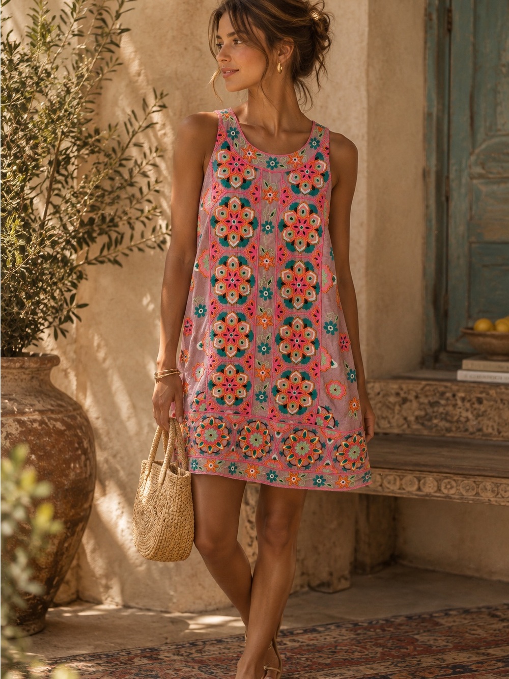 Anthropologie | Beaded and Embroidered Shift Dress | Colourful Boho